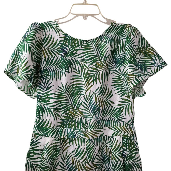 Loft Medium Green White Palm Linen-blend Tie-back Romper Pockets Tropical - Picture 6 of 15
